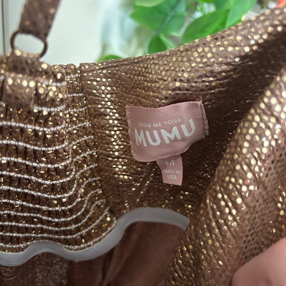 Show Me Your MuMu Metallic Gold Sequin Mini Dress with Front Bow - Picture 5 of 6